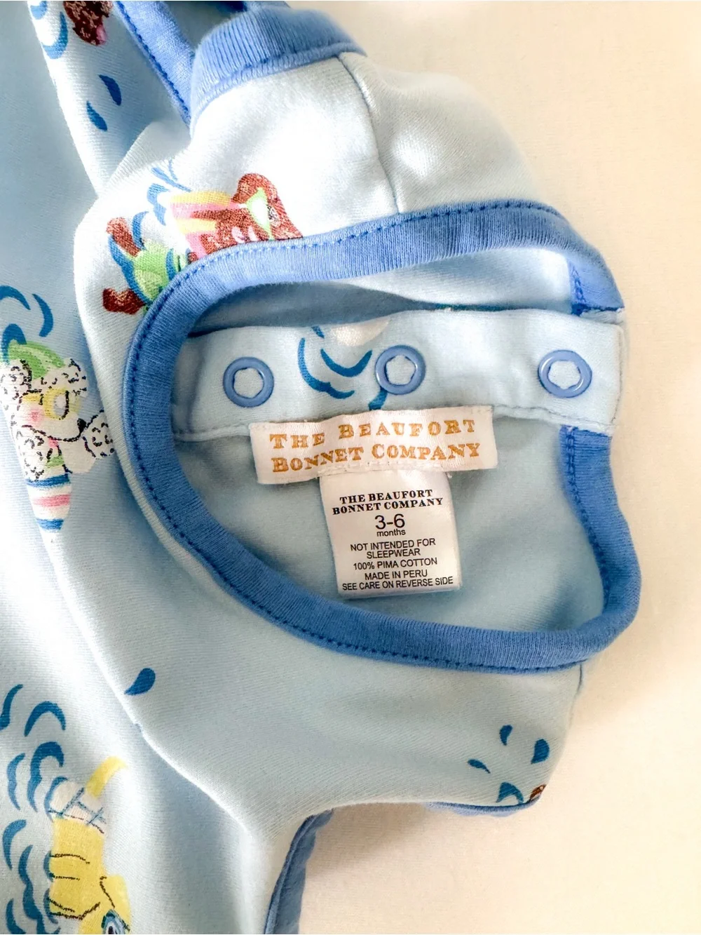 TBBC Baby Sleeveless One-Piece Romper in Light Blue with Cute Puppy Swim Print